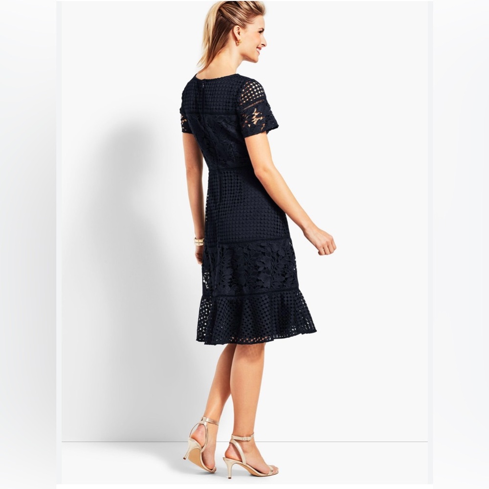 Talbots Fit & Flare Dress 12P Petite‎ Lace Eyelet NEW $189 Black